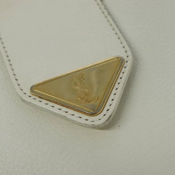 SAINT LAURENT Shoulder Bag Leather White Gold Auth BA4681 - Picture 11 of 16